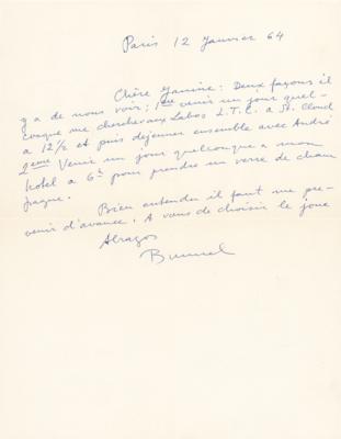 Lot #844 Luis Bunuel Autograph Letter Signed to Janine Bazin - Image 1