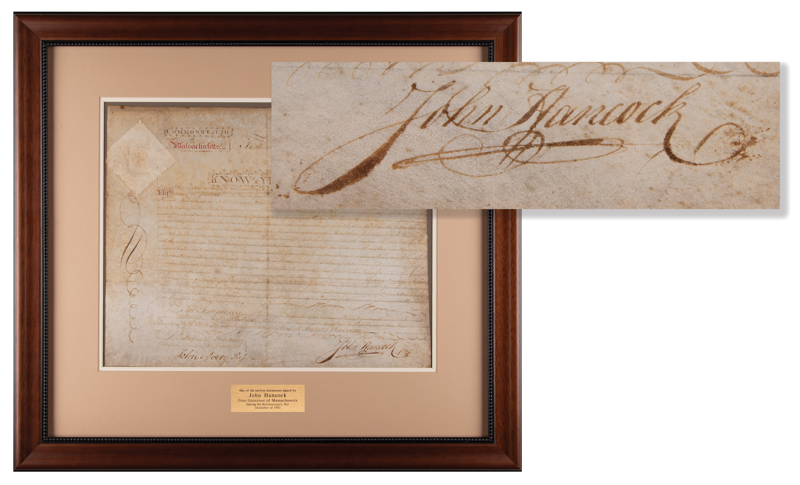 Lot #112 John Hancock Document Signed as Governor of Massachusetts During the Revolutionary War, Appointing a Commonwealth Militia Major General as a Justice of the Peace (1780) - Image 1