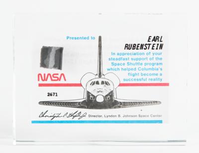 Lot #7302 STS-1 Flown Heatshield Acrylic - Image 1