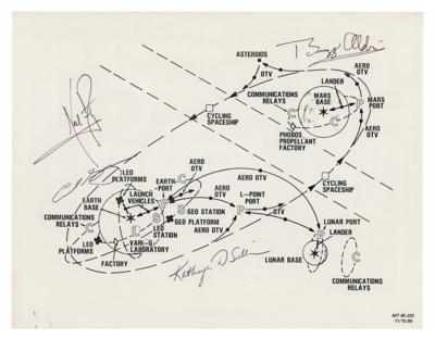 Lot #7107 Neil Armstrong, Buzz Aldrin, and Carl Sagan Signed Diagram on Mars Exploration - Image 1