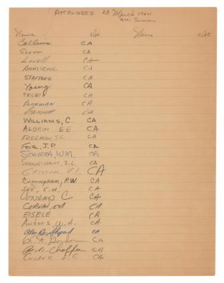 Lot #7220 NASA Astronauts (24) Gemini Computer Training Session Sign-In Sheet - Image 1