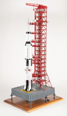 Lot #7198 Charlie Duke Signed 3-Foot-Tall Saturn V Rocket with Fixed Service Structure Model - Image 1