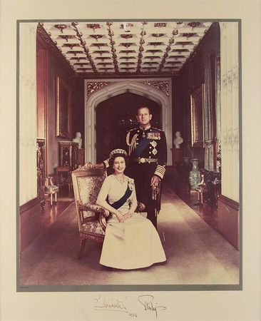 Lot #166 Queen Elizabeth II and Prince Philip Signed Oversized Photograph (1984) - Image 1