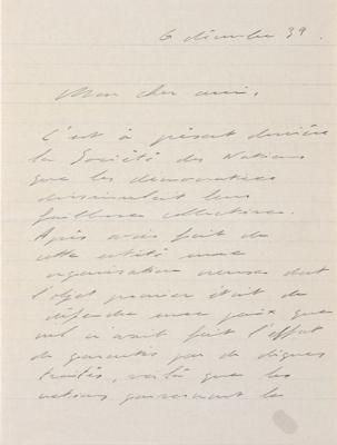 Lot #162 Charles de Gaulle Autograph Letter Signed on Stalin and the League of Nations (December 6, 1939) - Image 1