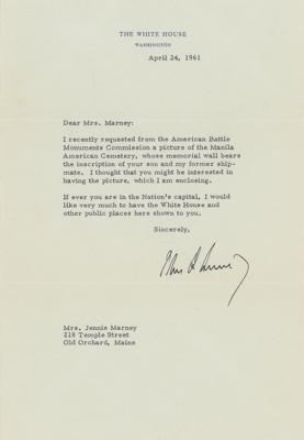 Lot #108 John F. Kennedy (4) Signed Letters to the Mother of Harold Marney, a Lost Crew Member of PT-109 - with a Purple Heart medal, photographs, and archival family documents - Image 5