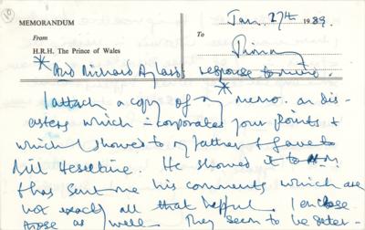 Lot #243 King Charles III Autograph Letter Signed to Jimmy Savile on the Royal Family's Response to Disasters - Image 1