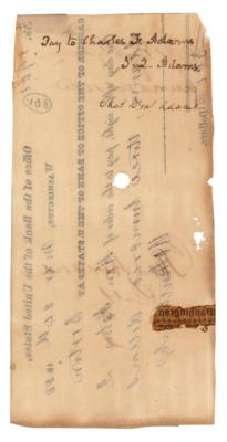 Lot #28 John Quincy Adams Signed Promissory Note, Endorsed by His Son, Charles Francis Adams - Image 1