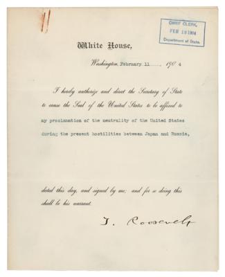 Lot #14 President Theodore Roosevelt Signed Document Affirming American Neutrality at the Start of the Russo-Japanese War - Image 1