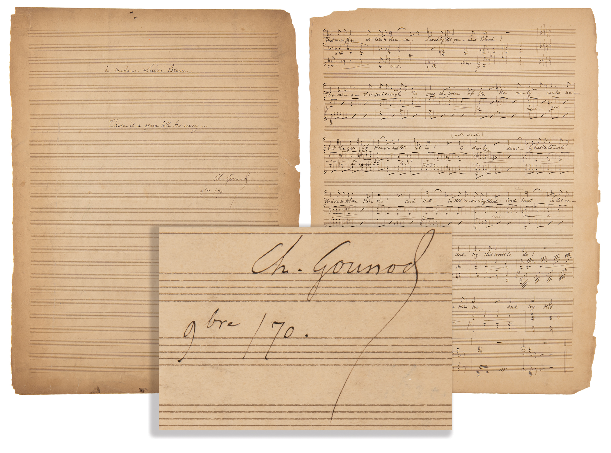 Lot #485 Charles Gounod Autograph Musical Quotation Signed for 'There is a green hill far away' - Image 1