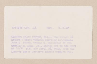 Lot #343 Apollo 16 Oversized Original Photograph - Image 2