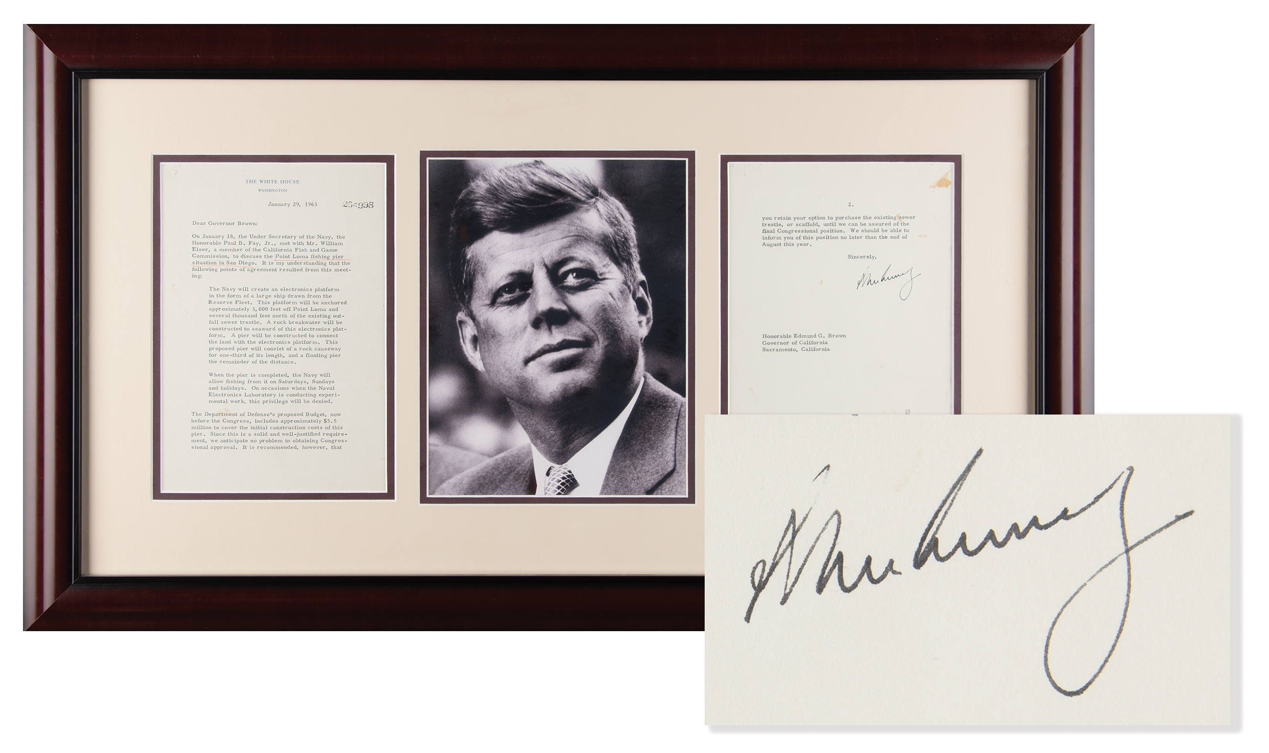 Lot #81 John F. Kennedy Typed Letter Signed as President on the Construction of a Point Loma Fishing Pier - Image 1