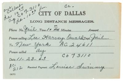 Lot #116 Lee Harvey Oswald Dallas Jail Phone Call