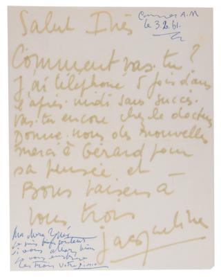 Lot #404 Pablo Picasso Autograph Noted Signed on a Handwritten Letter from His Wife - Image 1