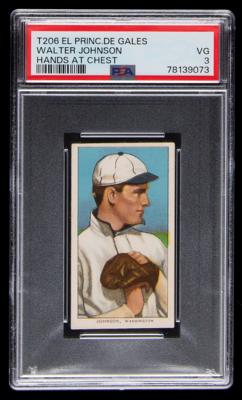 Lot #654 1909-11 T206 Walter Johnson (Hands at Chest) with El Principe de Gales Back - PSA VG 3 Baseball Card - Image 1