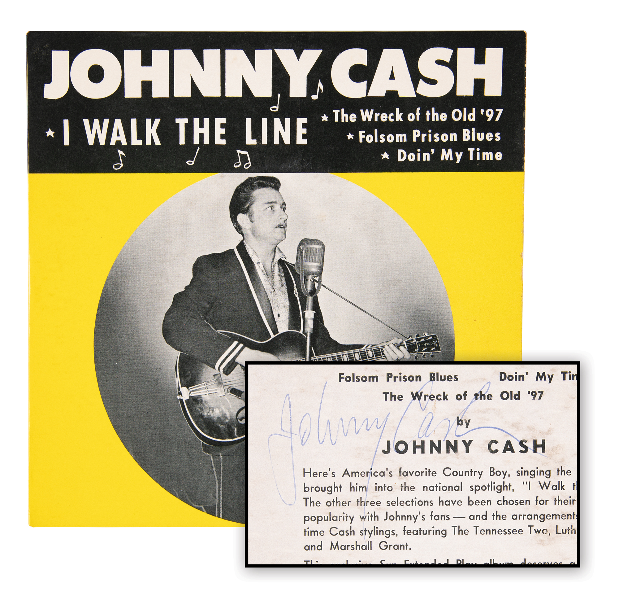Lot #9128 Johnny Cash Signed 'I Walk the Line' 45 RPM Record (Sun Records) - Image 1