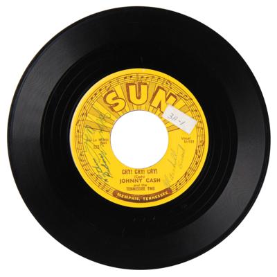 Lot #9132 Johnny Cash and the Tennessee Two Multi-Signed 45 RPM Single Record for 'Cry! Cry! Cry! / Hey, Porter!' (Sun Records) - Image 1