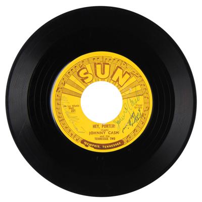 Lot #9132 Johnny Cash and the Tennessee Two Multi-Signed 45 RPM Single Record for 'Cry! Cry! Cry! / Hey, Porter!' (Sun Records) - Image 2
