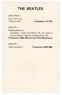 Lot #9034 Beatles 1963 Parlophone Records Promotional Card - Image 2