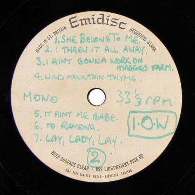 Lot #9051 Bob Dylan 1969 Isle of Wight Festival Acetate Pressing - Image 4