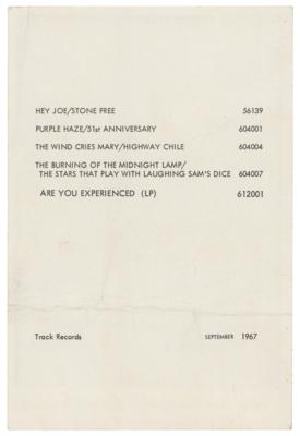 Lot #9069 Jimi Hendrix Experience 1967 Track Records Promotional Card - Image 2