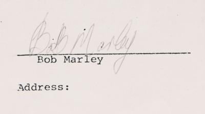 Lot #9155 Bob Marley Twice-Signed Music Contract, with Rare 