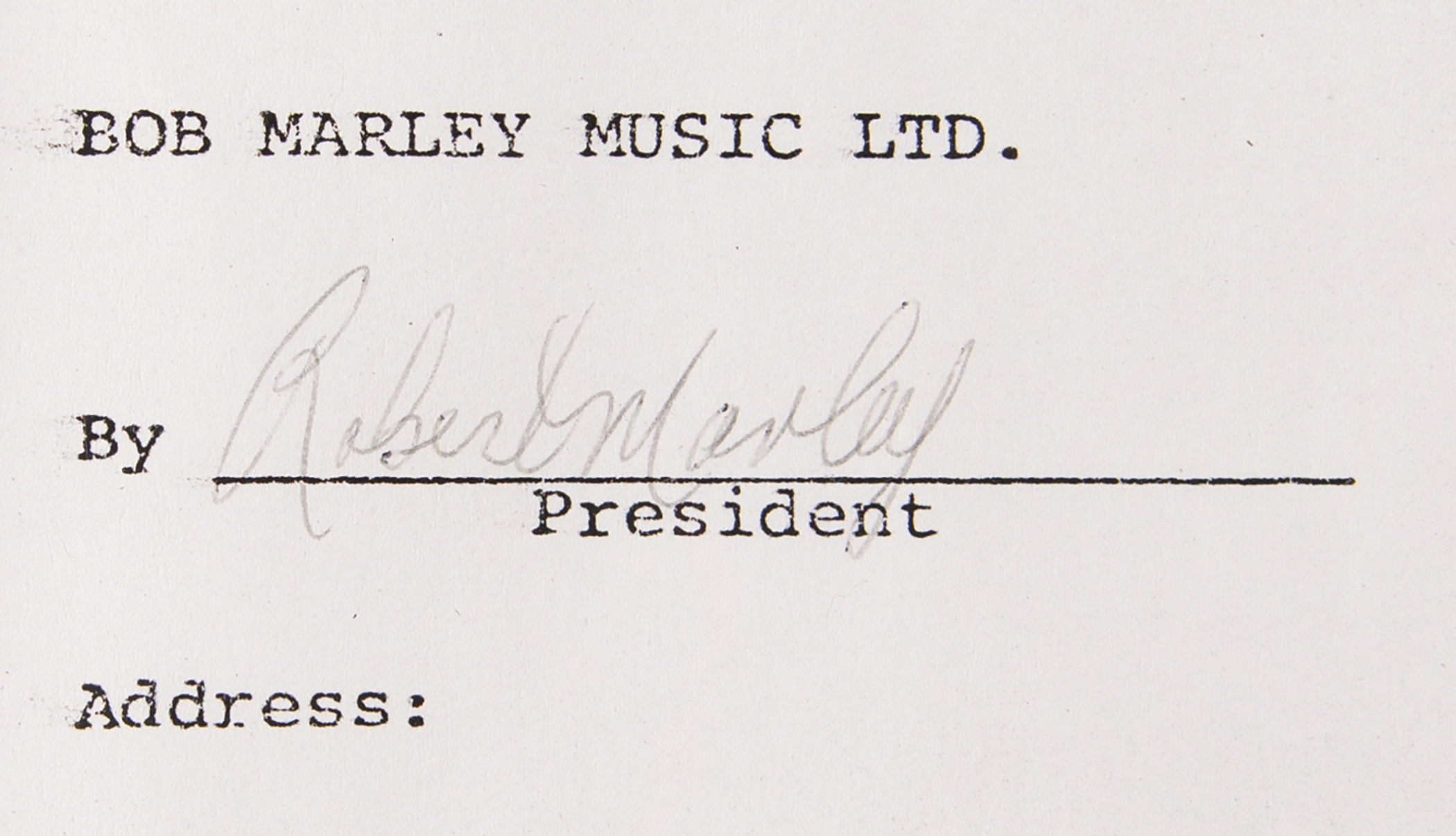 Lot #9155 Bob Marley Twice-Signed Music Contract, with Rare 