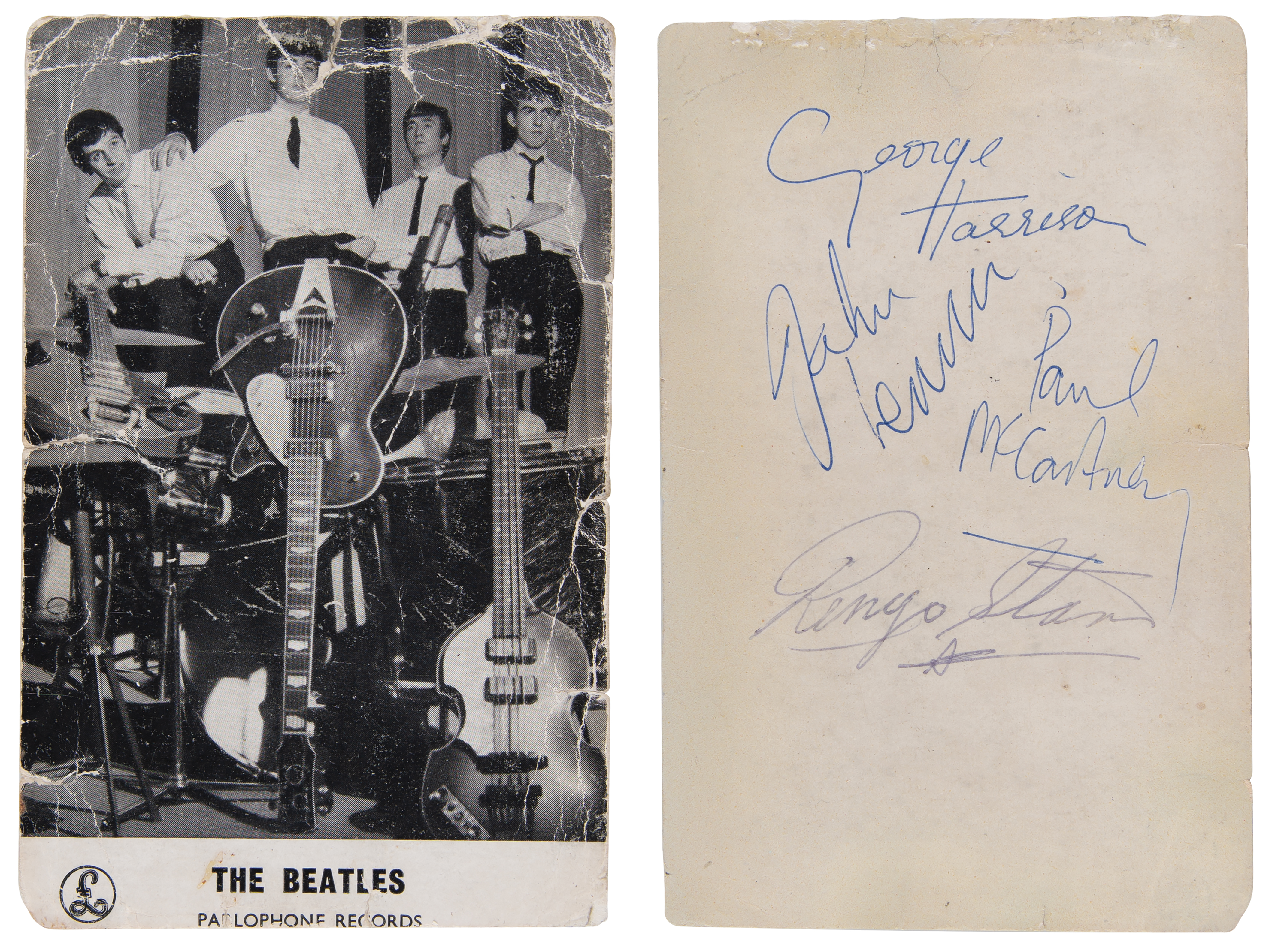 Lot #9004 Beatles Signed 1963 Parlophone Promo Card - Image 1