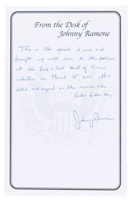 Lot #9170 Johnny Ramone's Handwritten Podium Speech from the 2002 Rock and Roll Hall of Fame Induction Ceremony - Image 3
