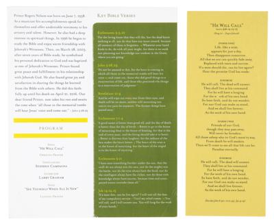 Lot #9220 Prince Rogers Nelson Original Memorial Program -Jehovah's Witness Kingdom Hall (May 15, 2016) - Image 2