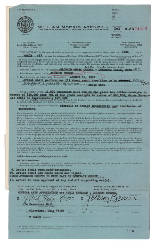 Jackson Browne Document Signed | RR Auction