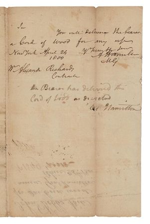 Lot #59 Alexander Hamilton and Elizabeth Schuyler Hamilton Autograph Notes Signed - Image 1