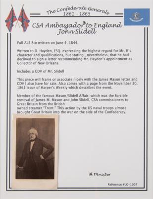 Lot #159 Trent Affair: John Slidell and James M. Mason (2) Autograph Letters Signed - Image 6