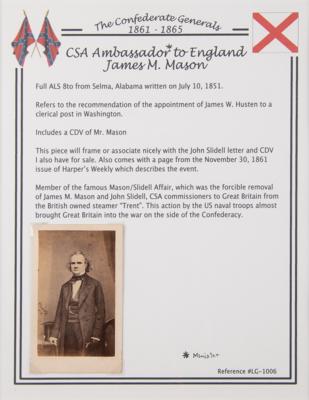 Lot #159 Trent Affair: John Slidell and James M. Mason (2) Autograph Letters Signed - Image 7