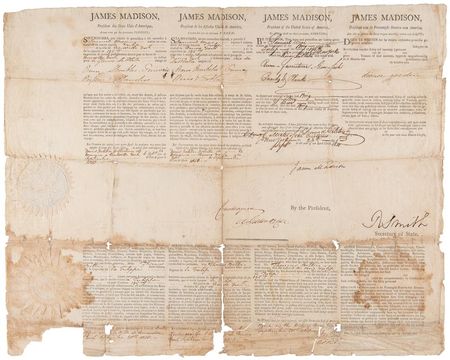 Lot #6 James Madison Ship's Papers Signed as President for a 