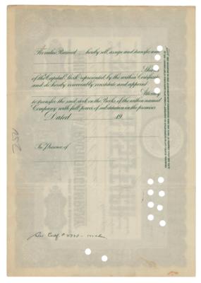 Lot #157 Titanic: George Widener Signed Stock Certificate - Image 2