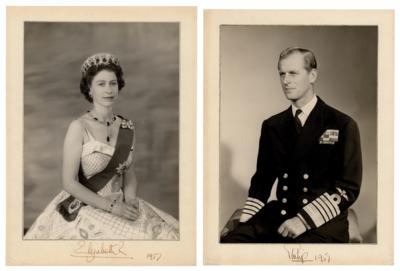 Lot #77 Queen Elizabeth II and Prince Philip Signed Portrait Photographs (1957) - Image 1
