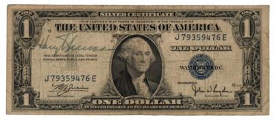 Lot #24 'The buck stops here!' - sought-after silver certificate one-dollar bill signed by Harry Truman - Image 1