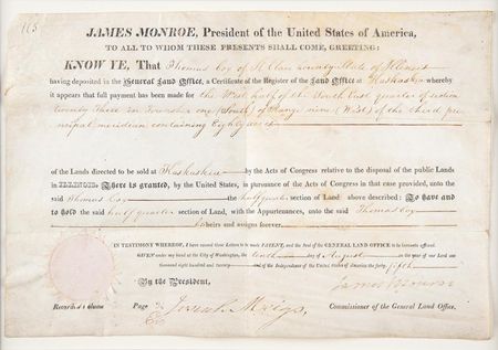 Lot #7 James Monroe Document Signed as President - Image 1