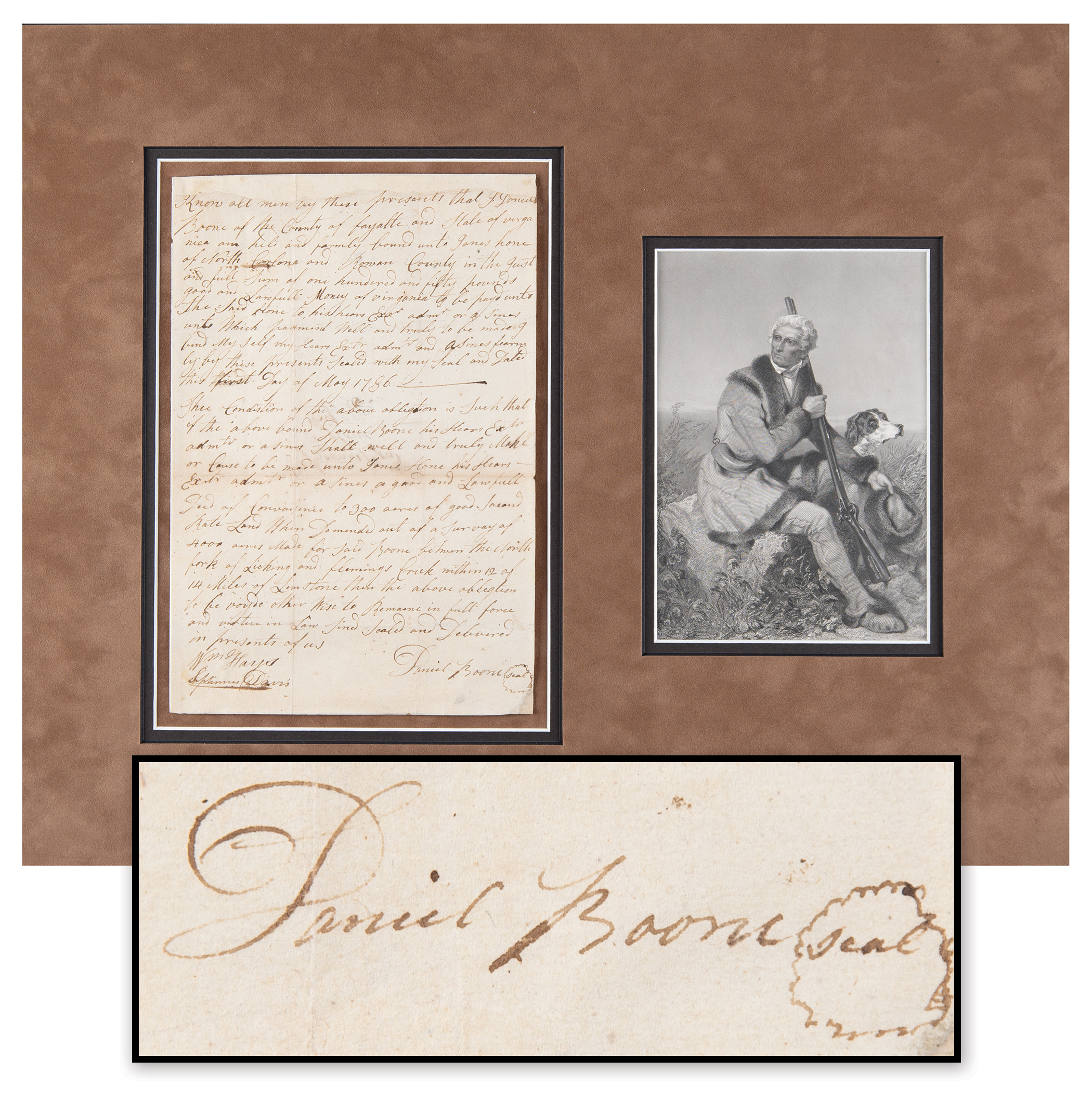 Lot #109 Daniel Boone Autograph Document Signed for Land Bond ? 