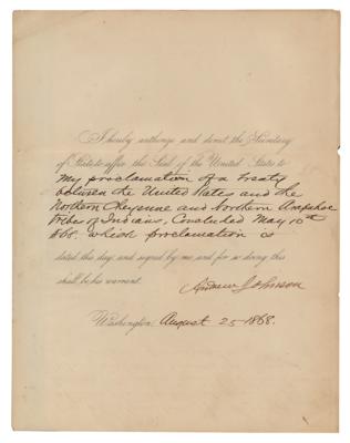 Lot #15 President Andrew Johnson Proclaims a Treaty with the Northern Cheyenne and Northern Arapahoe Tribes - future combatants at the Battle of the Little Bighorn - Image 1
