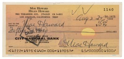 Lot #521 Three Stooges: Moe Howard Triple-Signed Check - Image 1