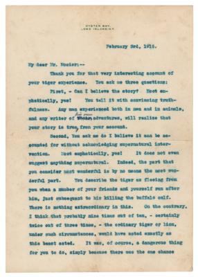 Lot #22 Theodore Roosevelt Typed Letter Signed on a Tiger Encounter in Burma - Image 2