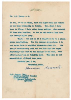 Lot #22 Theodore Roosevelt Typed Letter Signed on a Tiger Encounter in Burma - Image 3