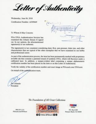 Lot #372 Johann Strauss II Autograph Musical Quotation Signed for 'Waldmeister' - Image 3