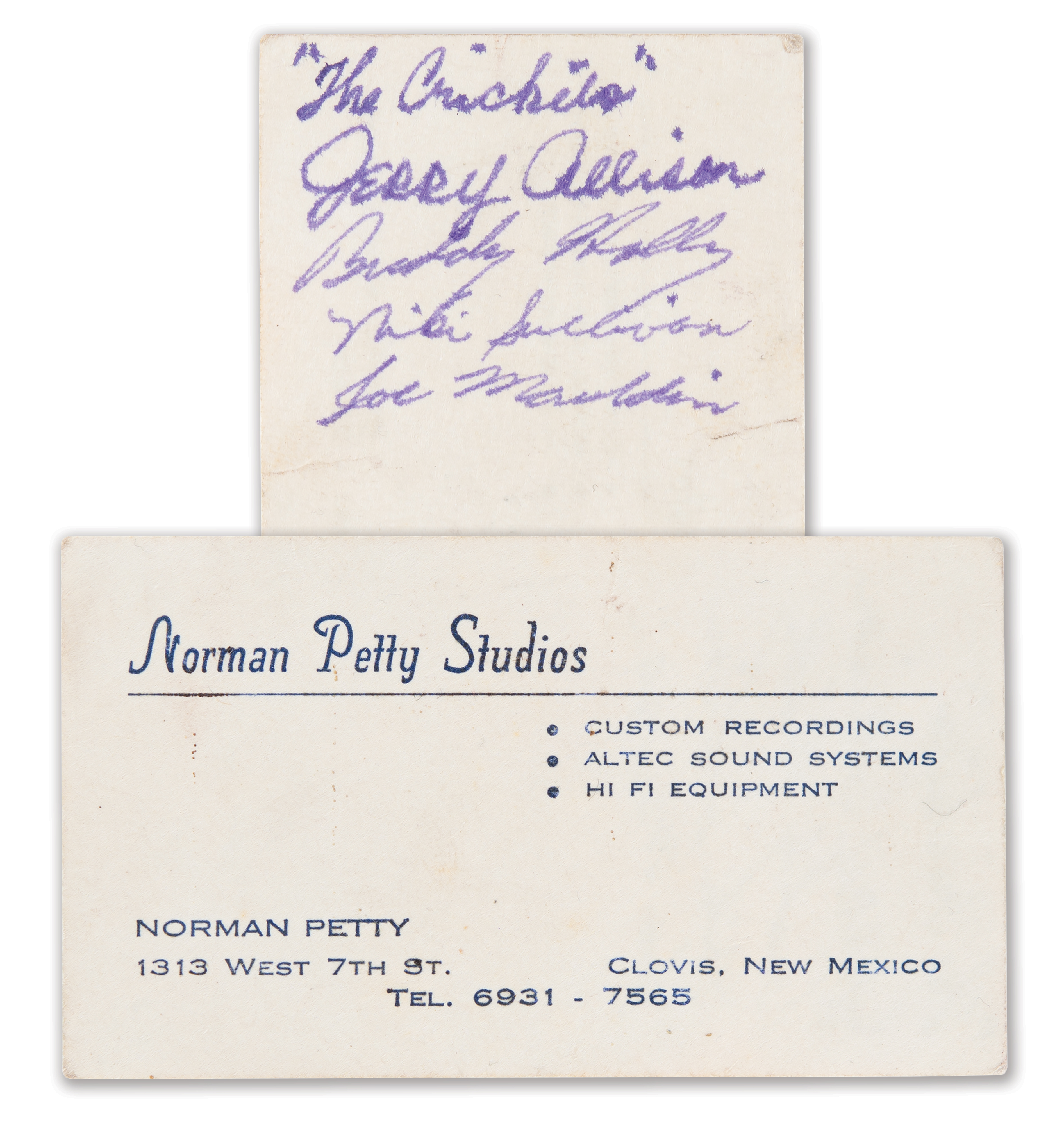 Lot #390. Buddy Holly and the Crickets Signed Business Card - obtained at the Akron Armory in 1958