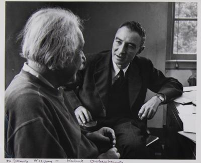 Lot #100 Robert Oppenheimer Signed Photograph with Albert Einstein, Taken by Alfred Eisenstaedt for Life Magazine - One of a Kind! - Image 1