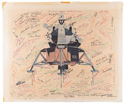 Lot #278 Apollo Lunar Module Print with (300+) Signatures, Including All (12) Moonwalkers, Charles Lindbergh, Richard Nixon, and Spiro Agnew - Image 1