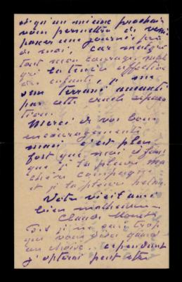 Lot #304 Claude Monet Autograph Letter Signed on Death of His Wife: 