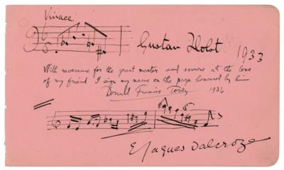 Lot #397 Gustav Holst Autograph Musical Quotation Signed from 'The Planets' - Image 1