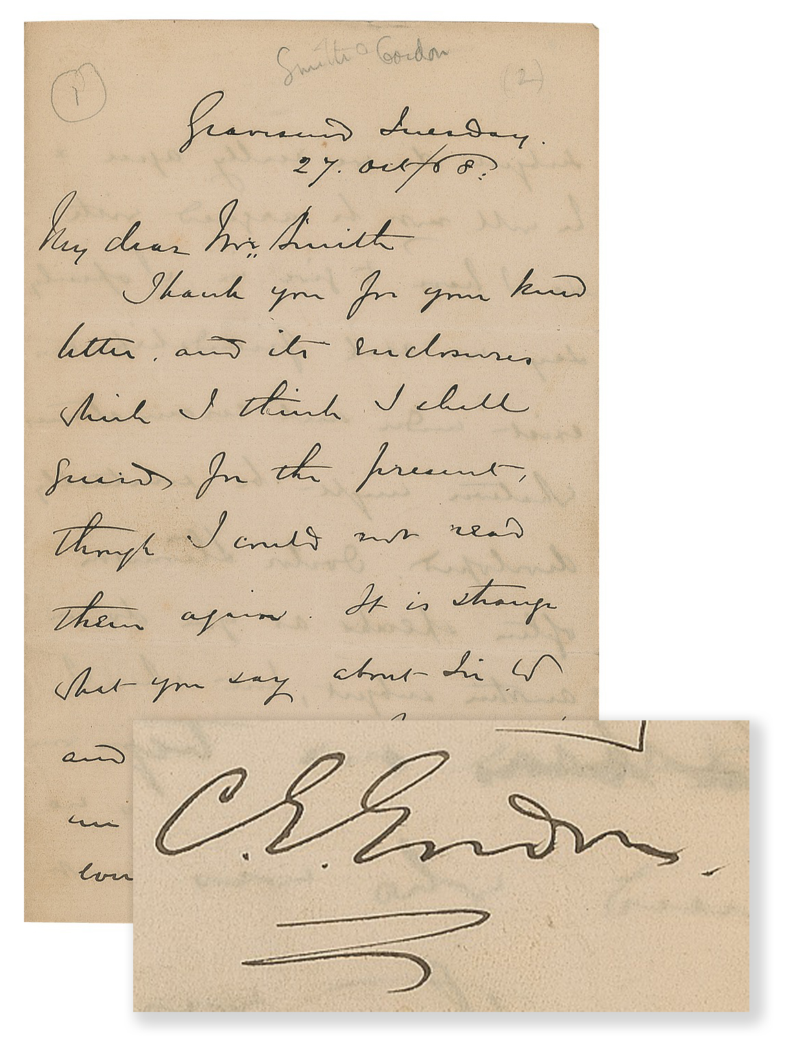 Lot #218 Charles 'Chinese' Gordon Autograph Letter Signed - Image 1